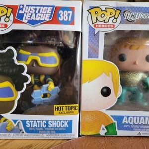 Two POP Figures Aquaman DC Universe and Static Shock Justice League